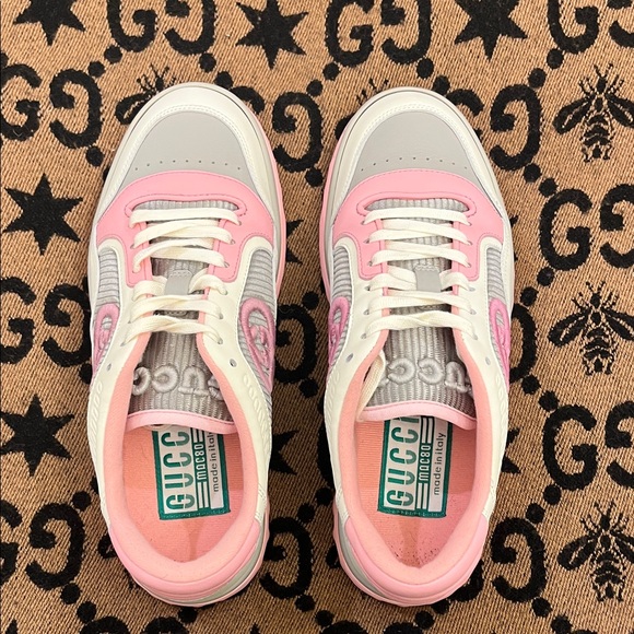 Gucci Shoes - Gucci Pink and Gray Mac 80 Lace-Up Sneakers